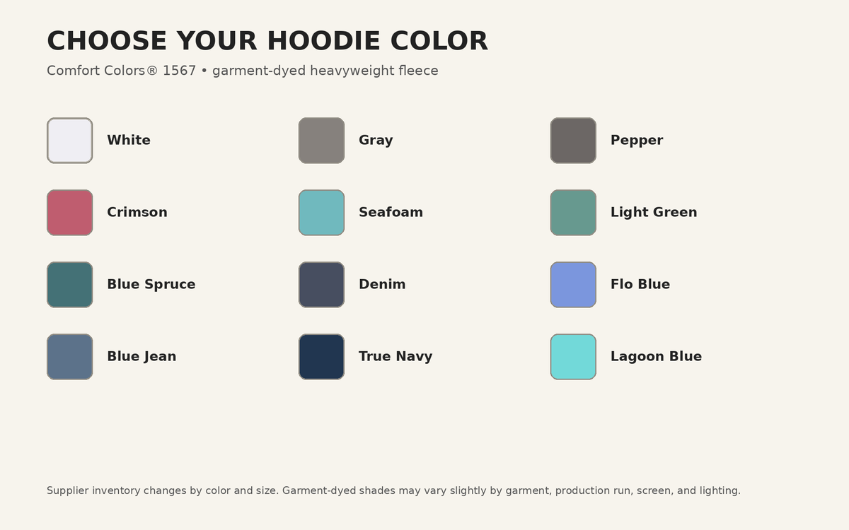 Comfort Colors 1567 hoodie color options