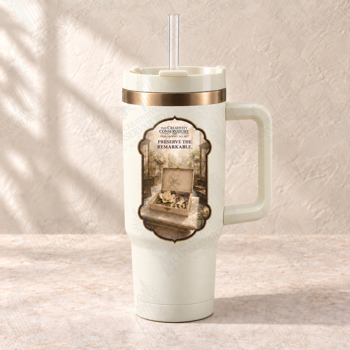 Preserve the Remarkable tumbler with clear reusable straw; faint diagonal Wondergate watermark across the entire image