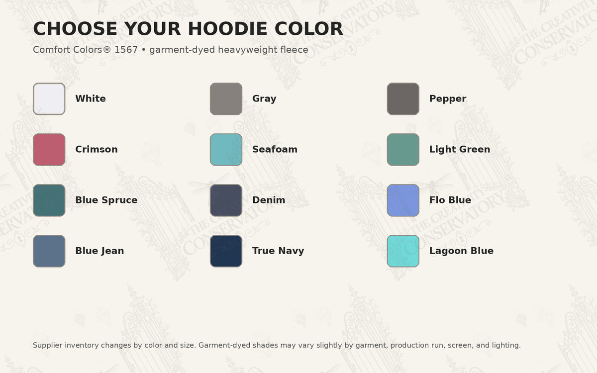 Comfort Colors 1567 hoodie color choices; faint diagonal Wondergate watermark across the entire image