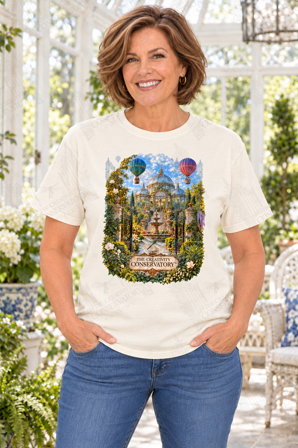 The Creativity Conservatory — mature model, approximately 10-inch portrait artwork on front; faint diagonal Wondergate watermark across the entire image