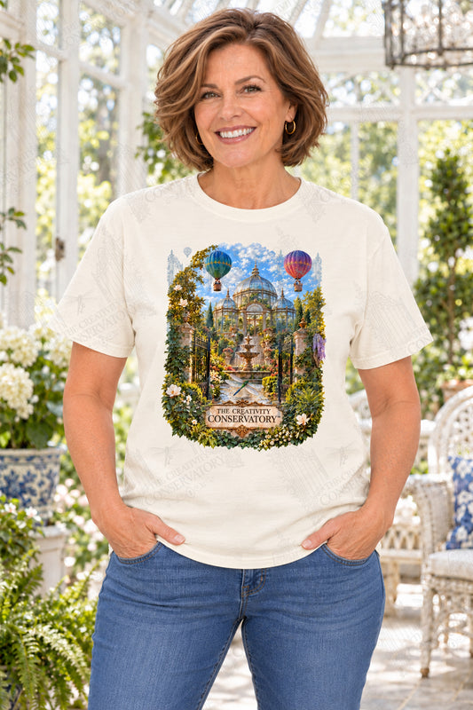 The Creativity Conservatory — mature model, approximately 10-inch portrait artwork on front; faint diagonal Wondergate watermark across the entire image