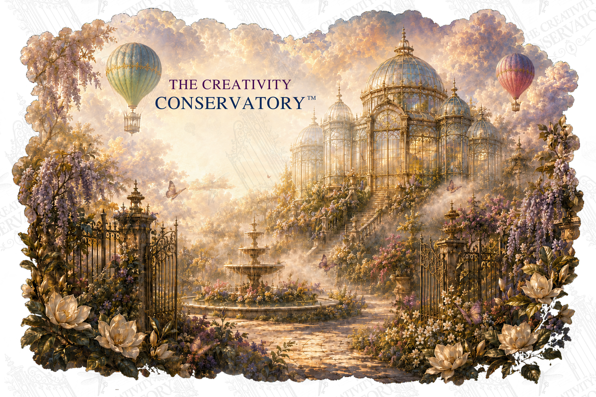The Creativity Conservatory — Philosophy No. 008 apparel artwork; faint diagonal Wondergate watermark across the entire image