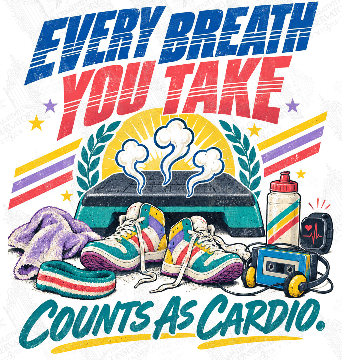 Every Breath You Take Counts as Cardio artwork with Wondergate watermark; faint diagonal Wondergate watermark across the entire image