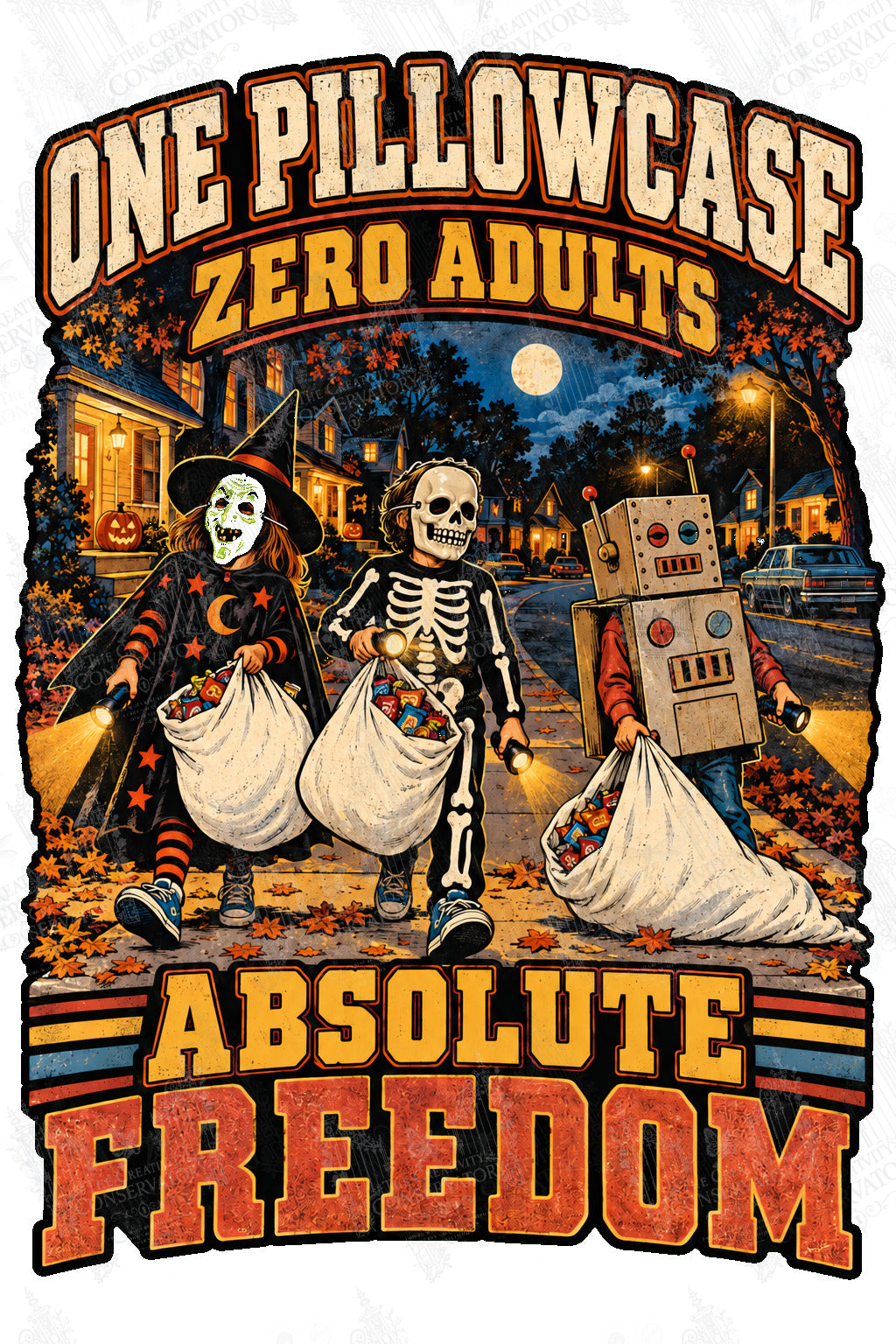 One Pillowcase, Zero Adults—Absolute Freedom artwork with Wondergate watermark; faint diagonal Wondergate watermark across the entire image