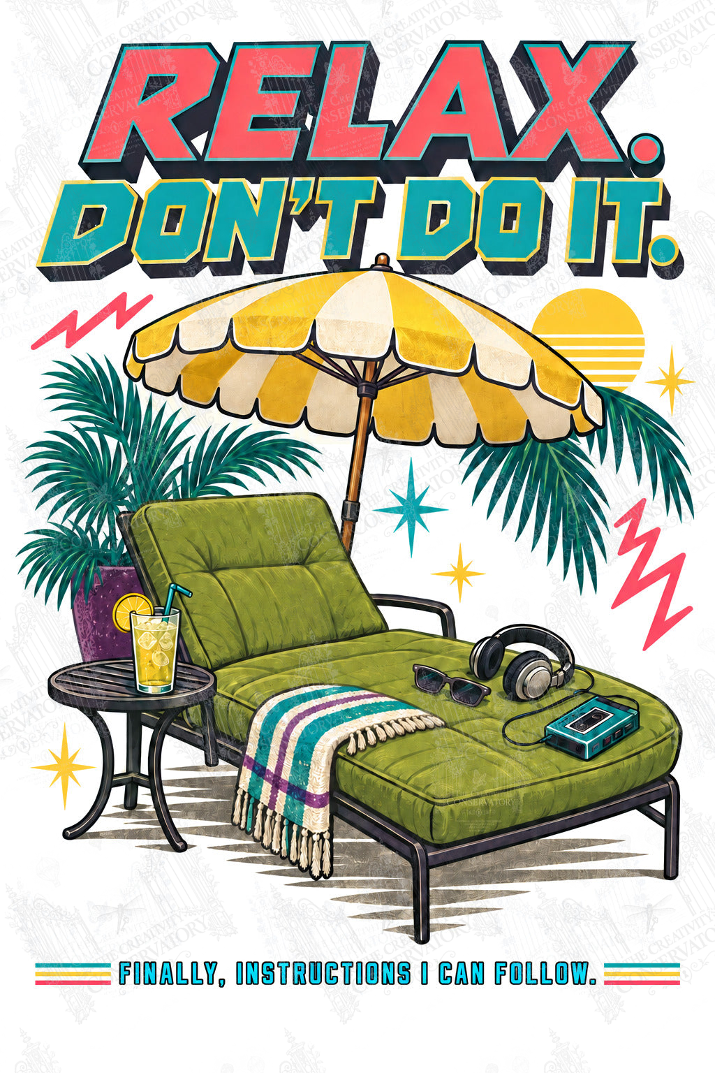 Relax, Don’t Do It—Finally, Instructions I Can Follow artwork with Wondergate watermark; faint diagonal Wondergate watermark across the entire image