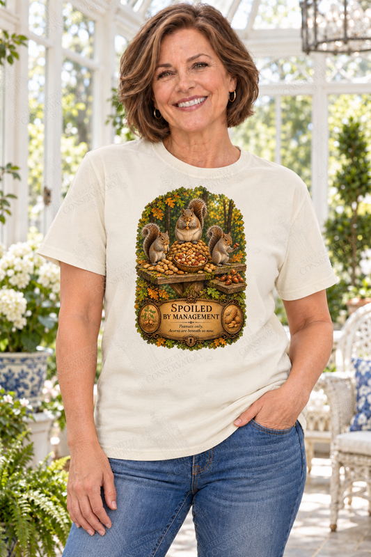 Spoiled by Management on approved middle-aged model, proportionate 10-inch front print; full-photo Wondergate watermark