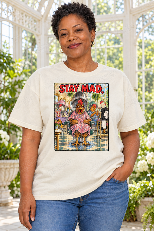 Stay Mad shirt modeled by an approved Conservatory Life model