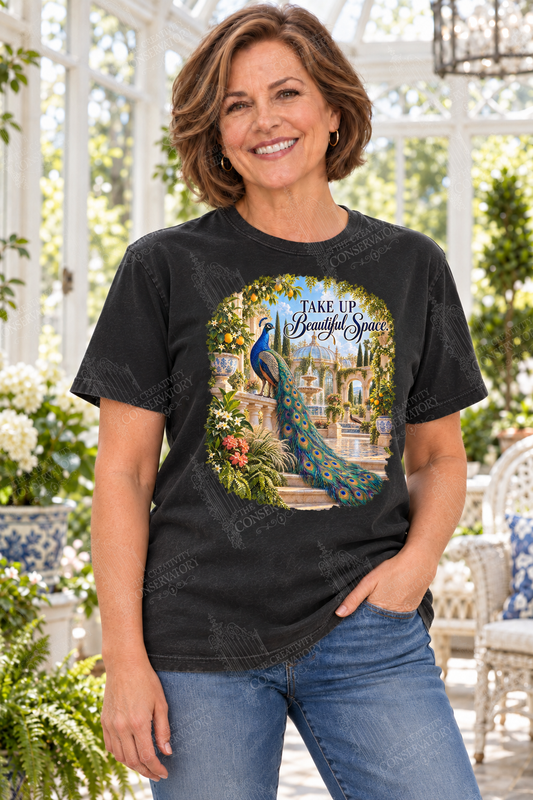 Take Up Beautiful Space shirt modeled by an approved Conservatory Life model